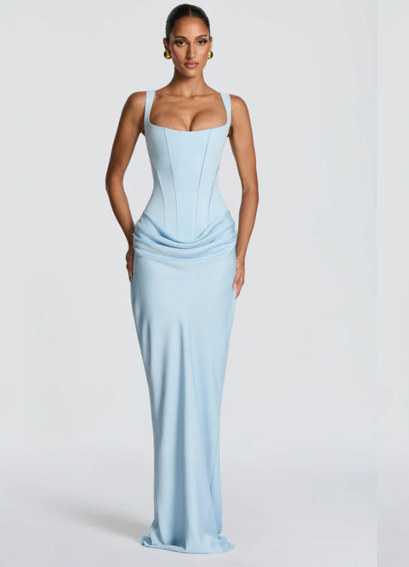 Damen Elegantes Maxikleid mit tiefem V-Ausschnitt und seitlichem Schlitz Drune