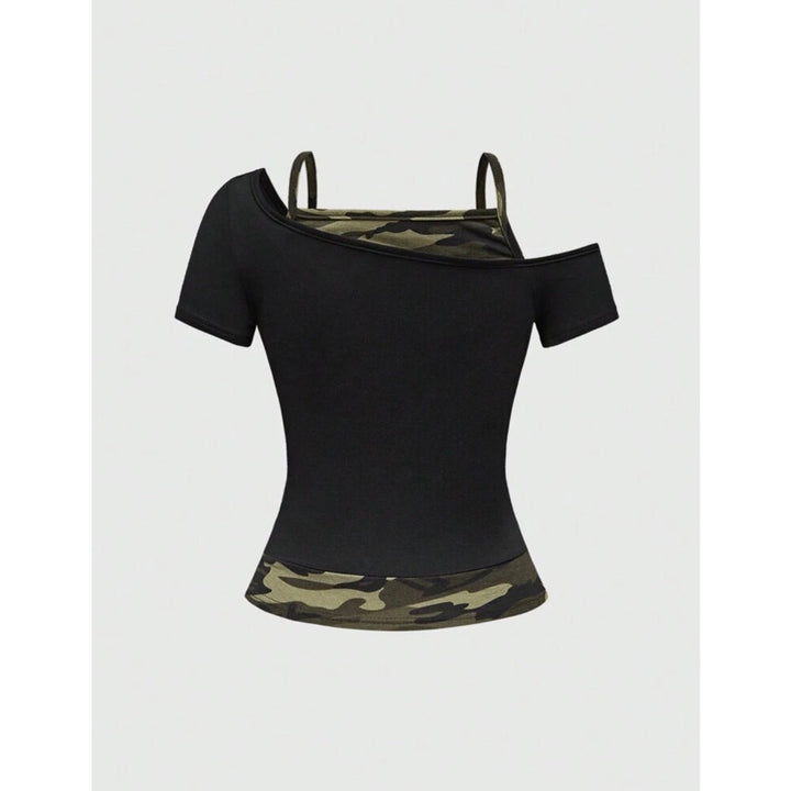 Damen Off-Shoulder Top mit Camouflage-Muster Drune
