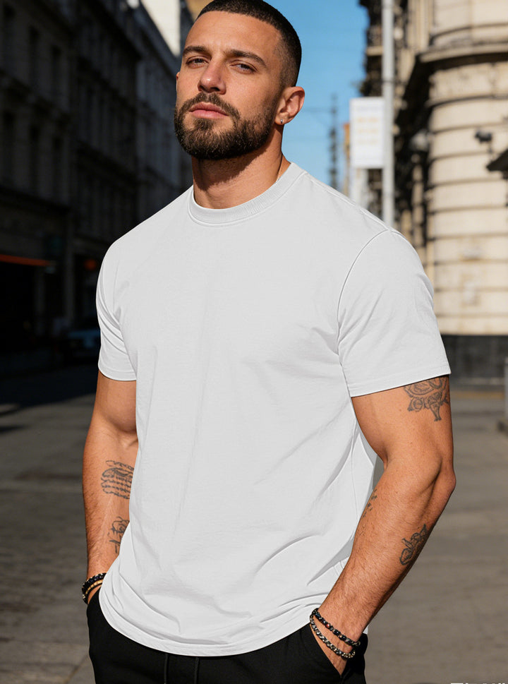 Herren nan körperbetontes hochwertiges Baumwollshirt mit Rundhalsausschnitt Drune