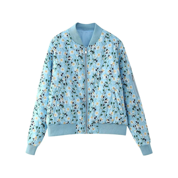 Damen stylische Bomberjacke mit floralen Mustern und elastischen Bündchen Drune