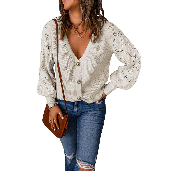 Damen Strickjacke mit V-Ausschnitt und Puffärmeln Drune