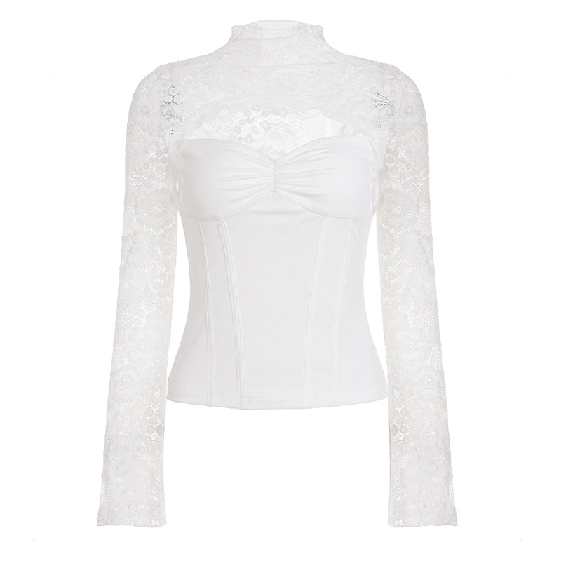 Damen Spitzenbluse mit schickem Halsteil und raffinierter Passform Drune