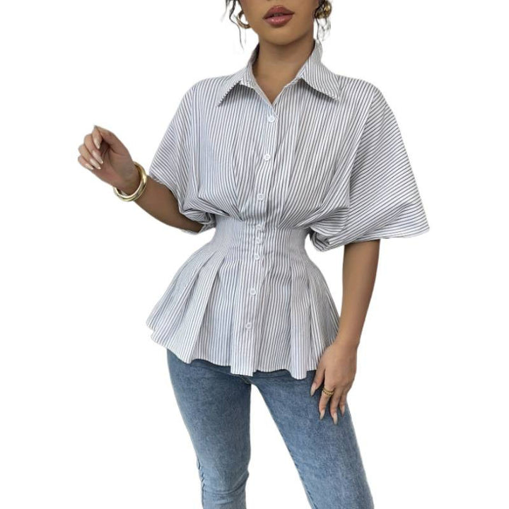 Damen taillierte Bluse mit Puffärmeln und Streifenmuster Drune