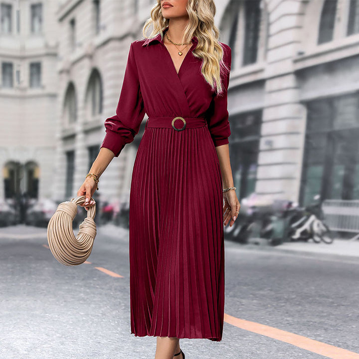 Damen elegantes Wickelkleid mit eleganten Plissee-Details Drune