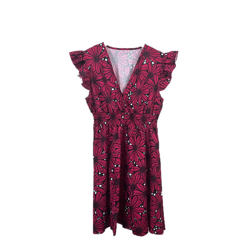 Damen Elegantes Blumenkleid mit schwingendem Saum und Rüschen Drune