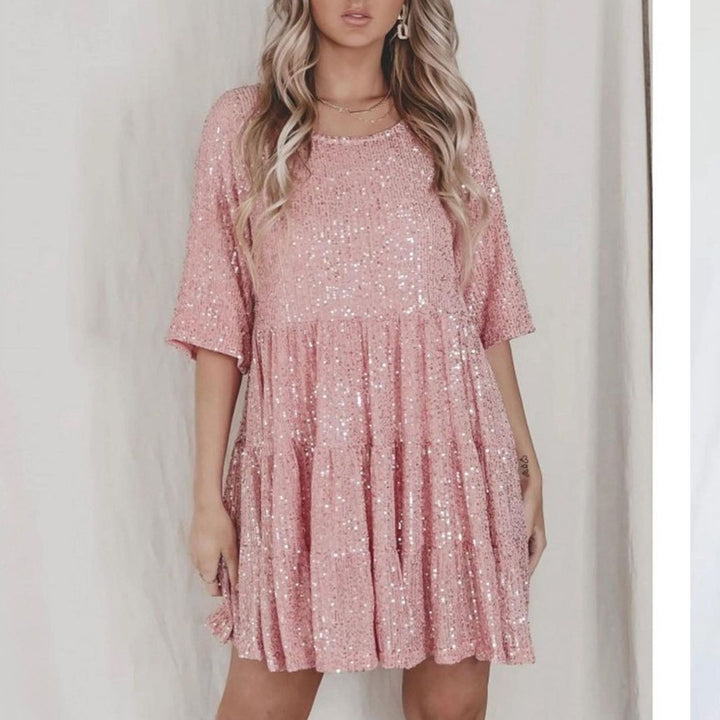 Damen funkelndes.Blusenkleid mit lockerer Passform Drune