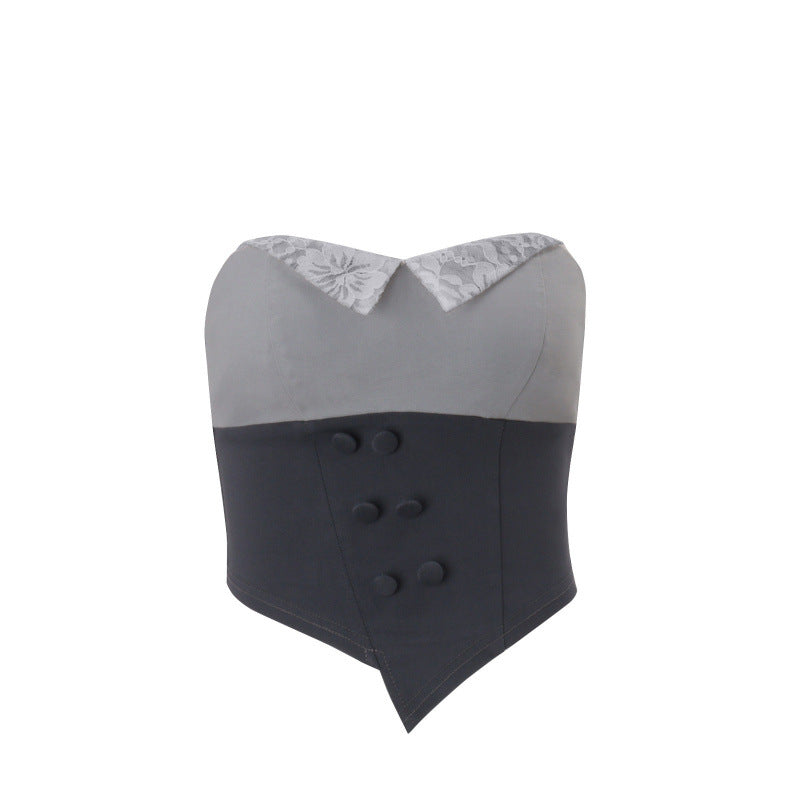 Damen Corsage mit Spitzenkragen und tailliertem Design Drune
