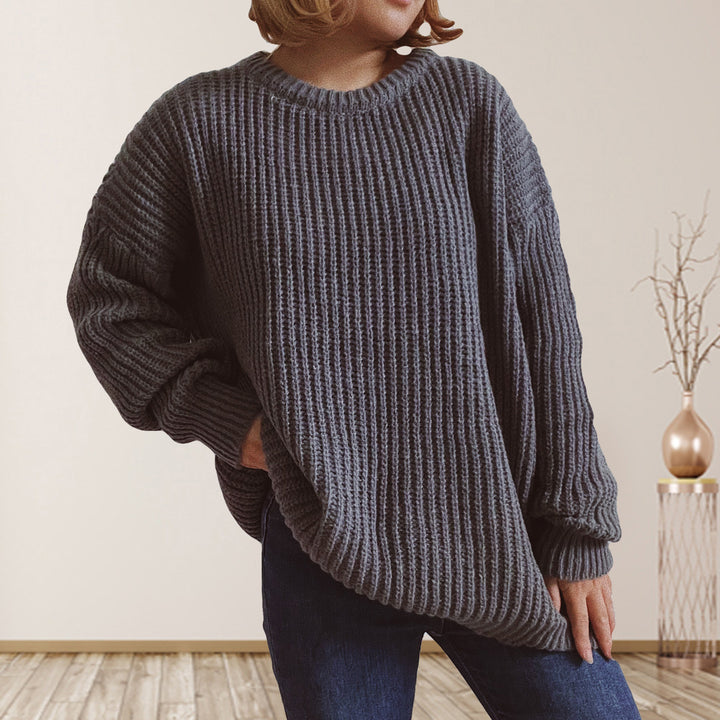 Damen lässiger Grobstrickpullover mit überschnittenen Schultern Drune