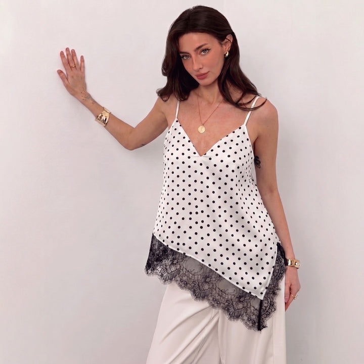 Damen Spitzen-Top mit elegantem V-Ausschnitt und zarter Raffung Drune