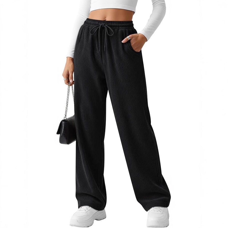 Damen breite Rippstrick-Hose mit Kordelzug Drune