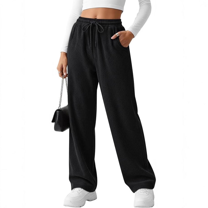 Damen breite Rippstrick-Hose mit Kordelzug Drune