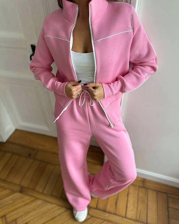 Damen Sportliches Sweat-Set mit hohem Kragen und weitem Schnitt Drune