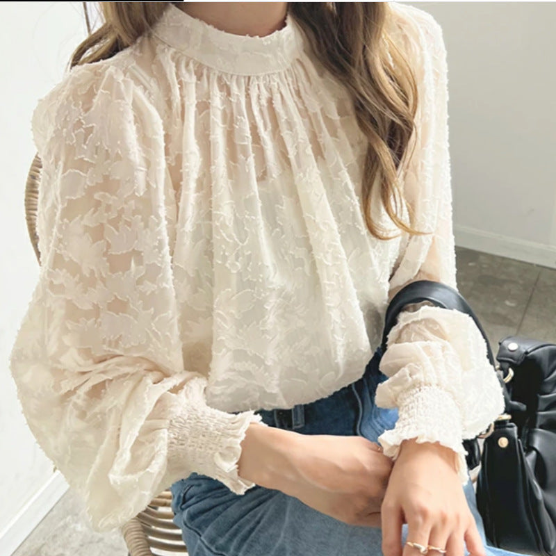 Damen elegante Bluse mit Bouquets und Volumenärmel Drune