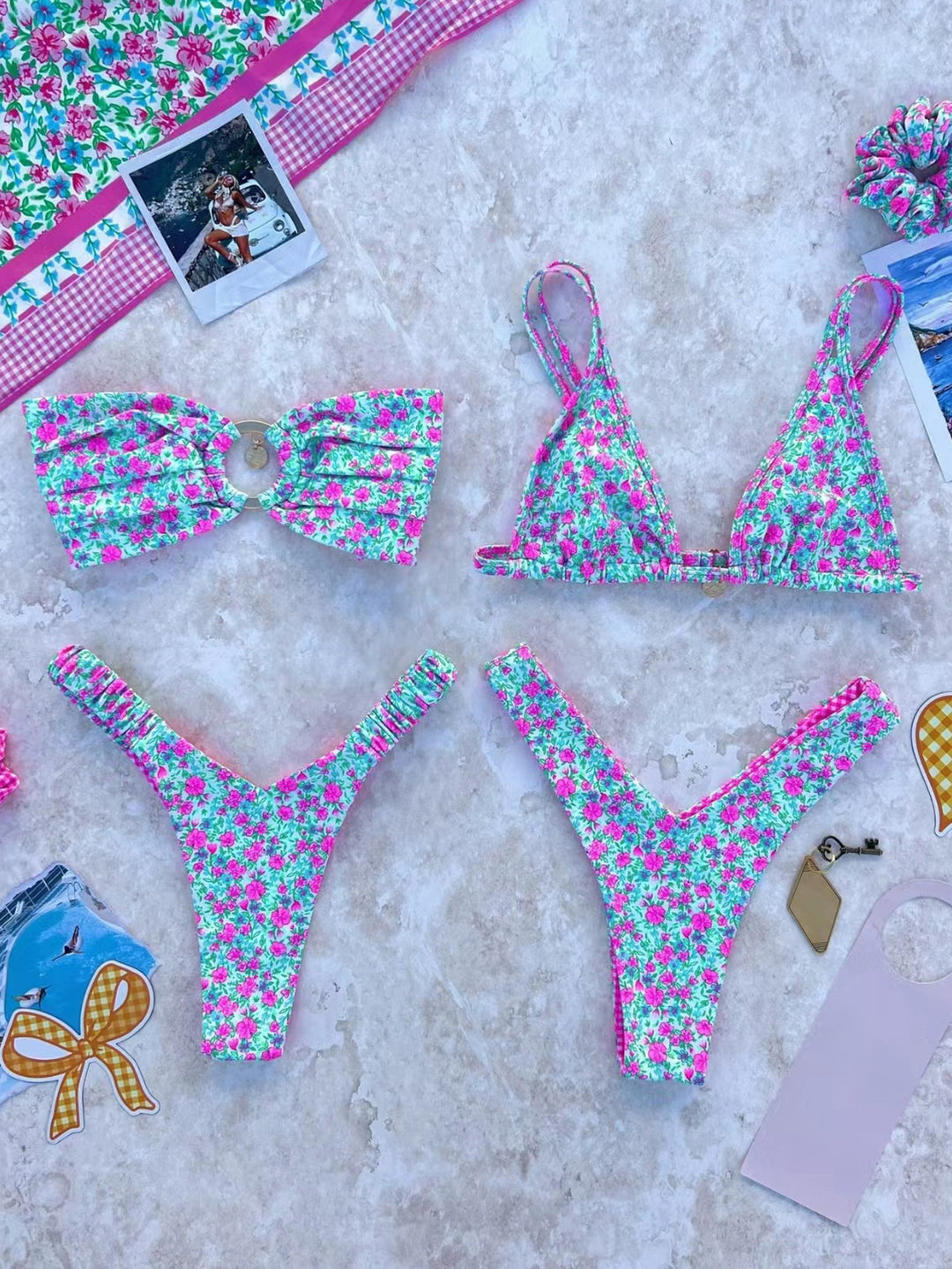 Damen Bikini-Set mit modischem Rüschendesign und floralem Muster Drune