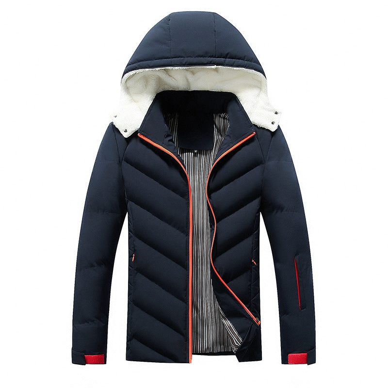 Herren gefütterte Winterjacke mit abnehmbarer Kapuze und hohem Kragen Drune