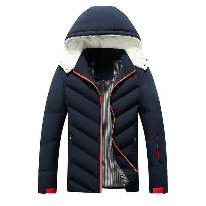 Herren gefütterte Winterjacke mit abnehmbarer Kapuze und hohem Kragen Drune