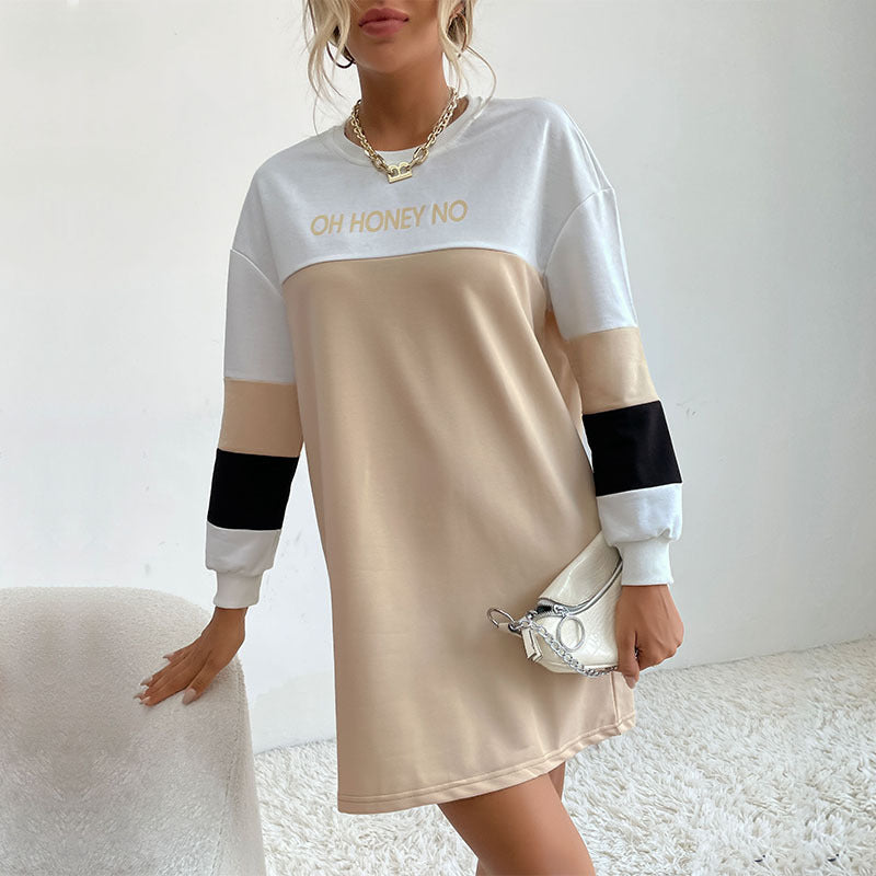 Damen Sweatkleid mit modischen Blockstreifen und elegantem Rundhalsausschnitt Drune