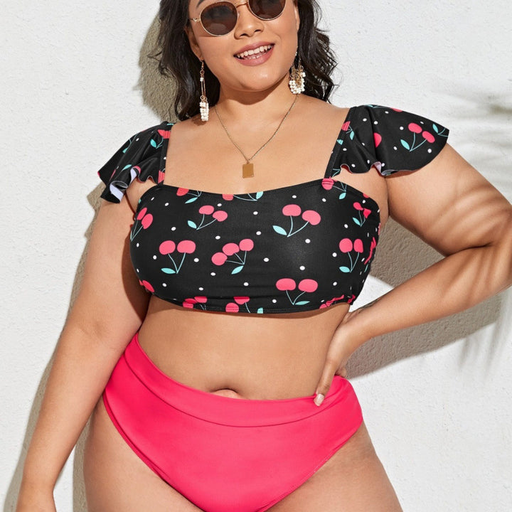 Damen Bikini-Set mit floralem Oberteil und hohem Taillen-Slip Drune
