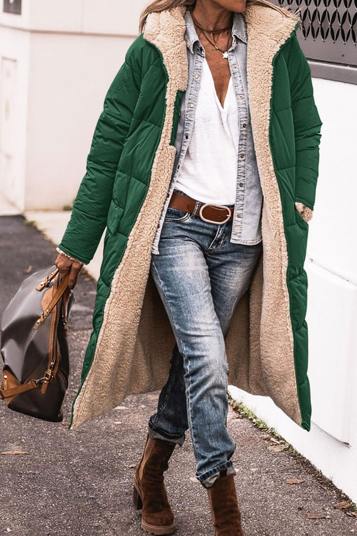 Damen Lange Steppjacke mit kuscheligem Innenfutter und modischer Kapuze Drune