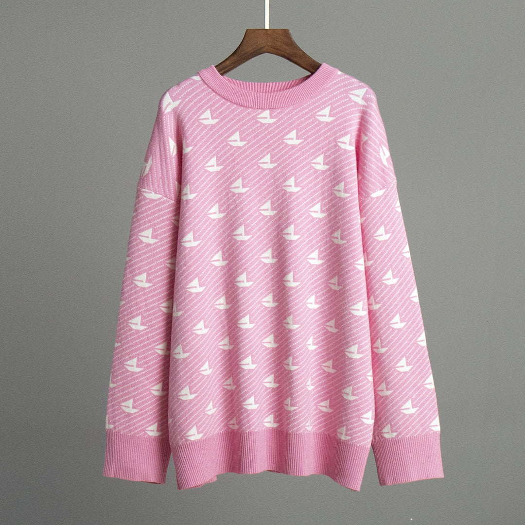 Damen Gemusterter Oversized Pullover aus hochwertiger Baumwolle Drune
