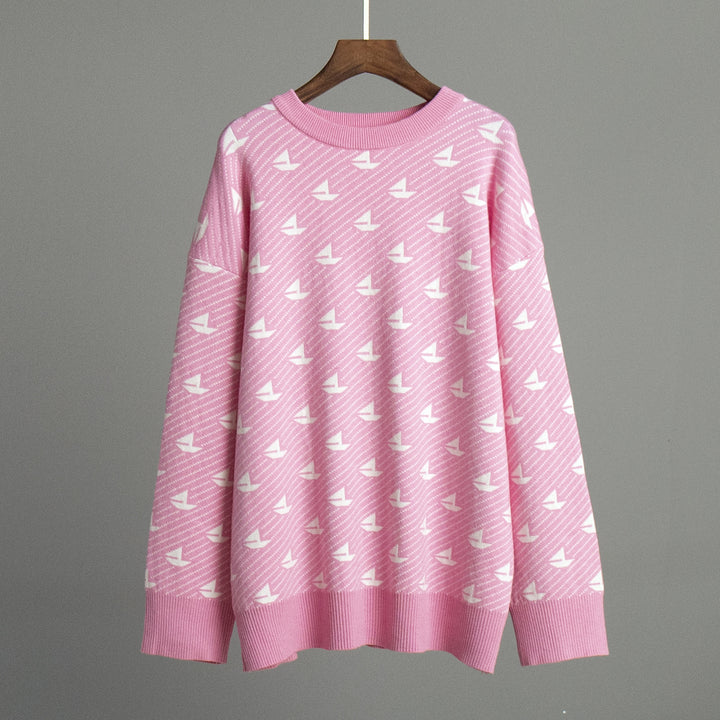 Damen Gemusterter Oversized Pullover aus hochwertiger Baumwolle Drune