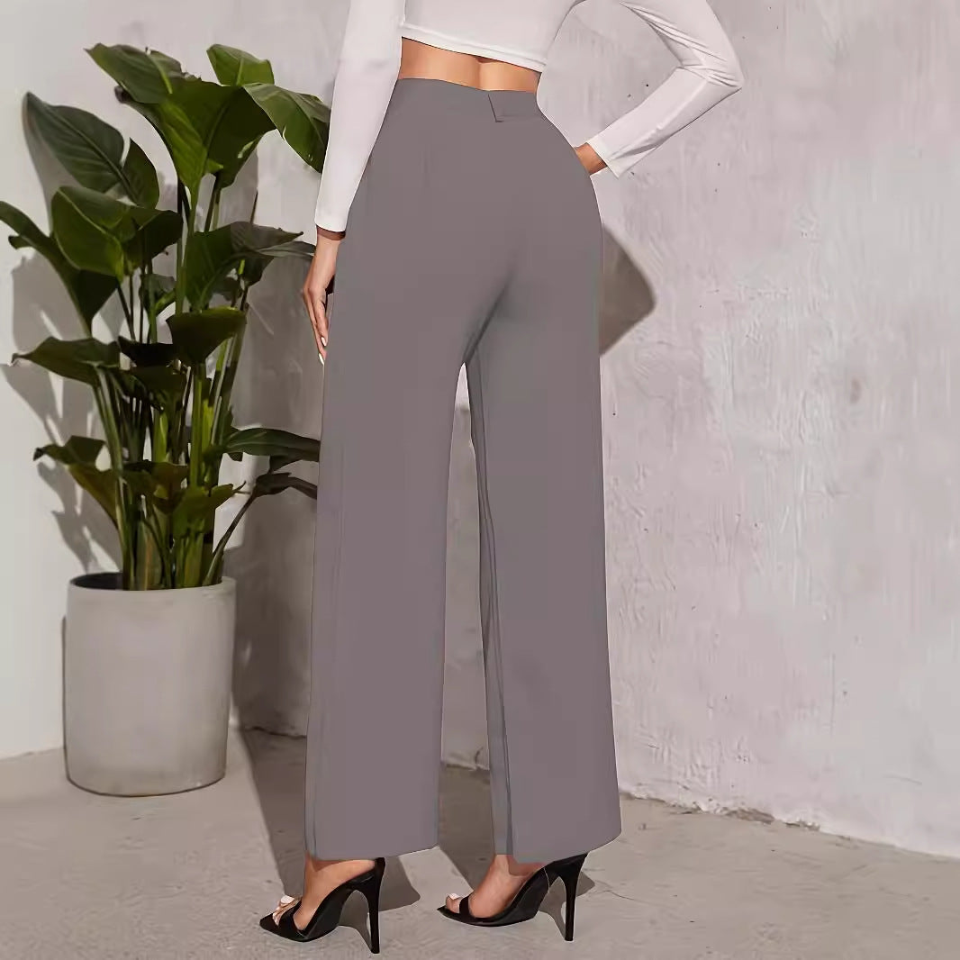 Damen weite Hochbundhose mit eleganter Knopfdetaillierung Drune