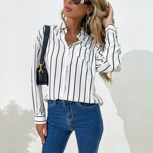 Damen gestreifte Bluse mit modischen Details und eleganter Passform Drune