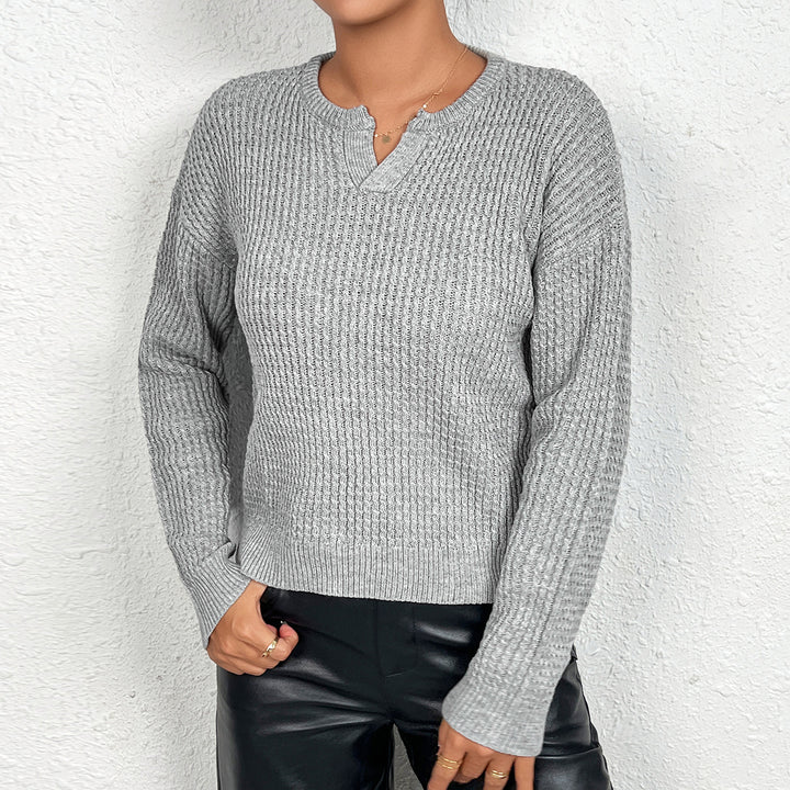 Damen Strickoberteil mit Henley-Ausschnitt und strukturiertem Muster Drune