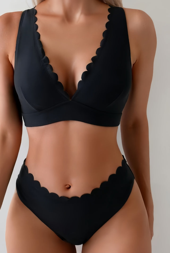 Damen Bikini-Set mit eleganten Wellenkanten und tiefem V-Ausschnitt Drune