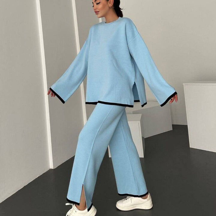 Damen lässiges Lounge-Set mit weitem Oberteil und stylishen Schlitzhosen Drune