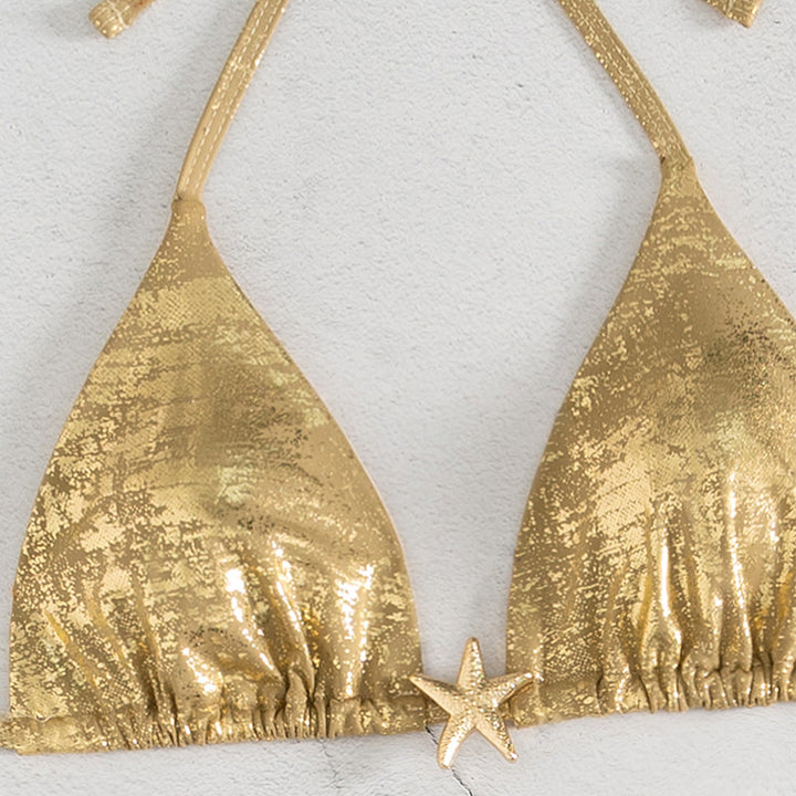Damen Glänzendes Triangel-Bikini-Set mit verstellbaren Trägern Drune