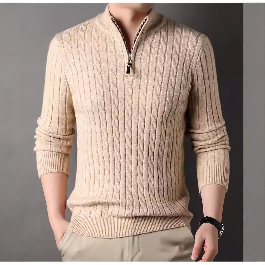 Herren Pullover mit Zipper und strukturiertem Zopfmuster Drune