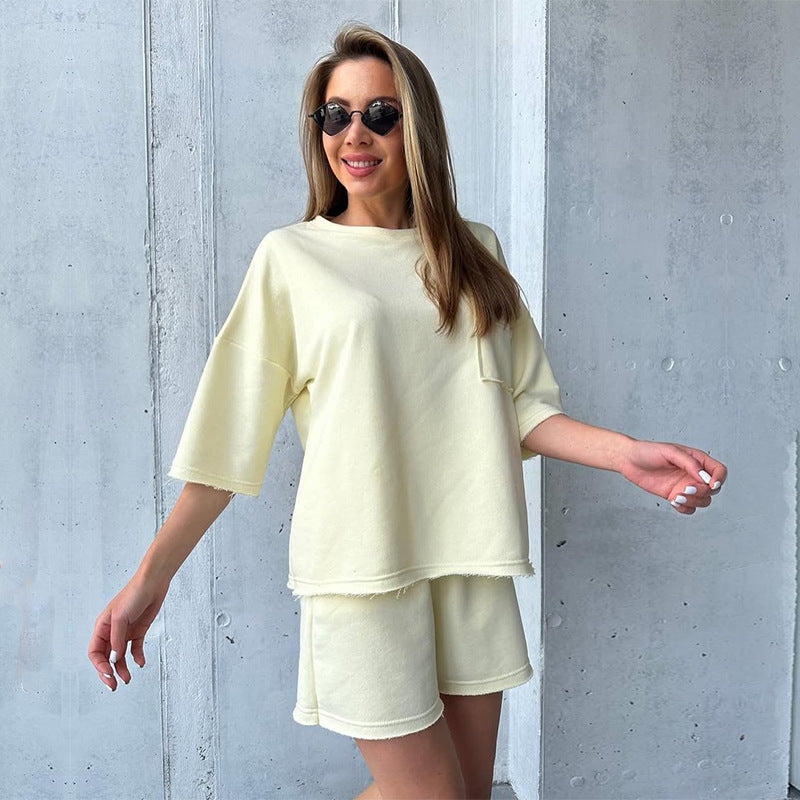 Damen lässiges Lounge-Set aus atmungsaktivem Material mit oversized T-Shirt und Shorts Drune