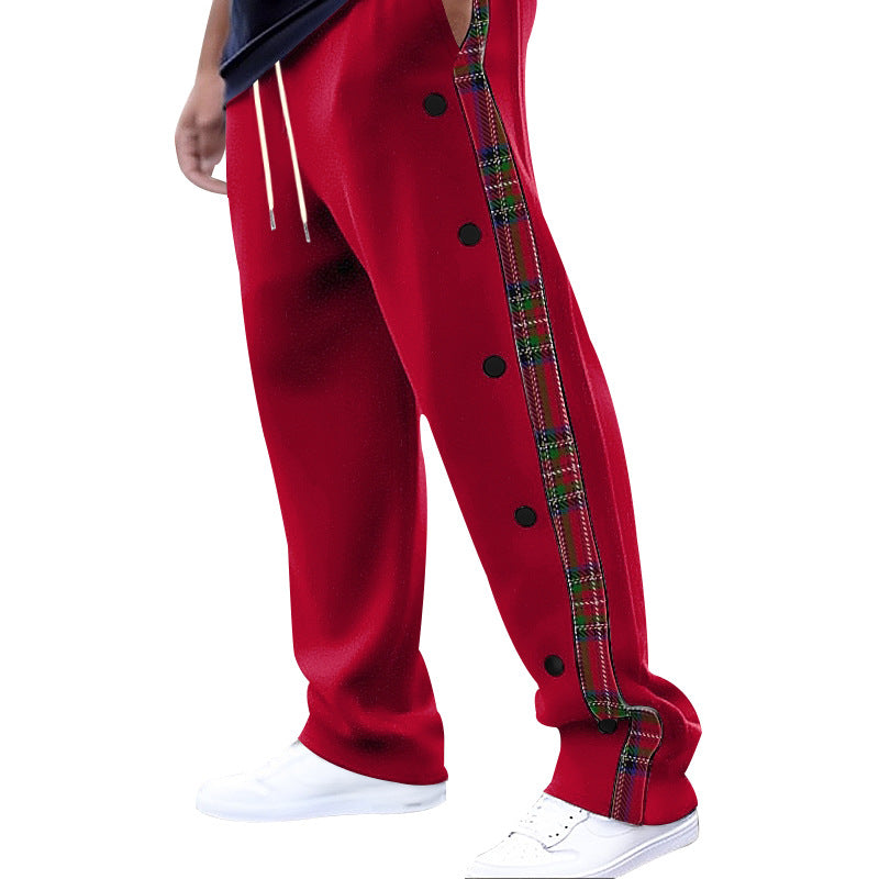 Herren nan weite Snap-Detail Jogginghose mit Karo-Seitenband, Druckknopfleiste und elastischem Tunnelzugbund Drune