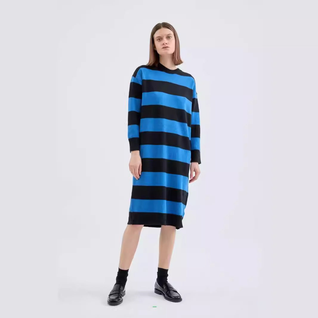 Damen Strickkleid mit modernem Blockstreifenmuster und lässigem Schnitt Drune
