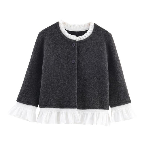 Damen Kurzjacke mit Rüschen und Knopfdetails Drune