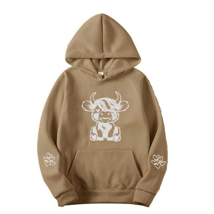 Damen Kapuzensweater mit entzückendem Kuhmotiv und praktischen Kängurutaschen Drune
