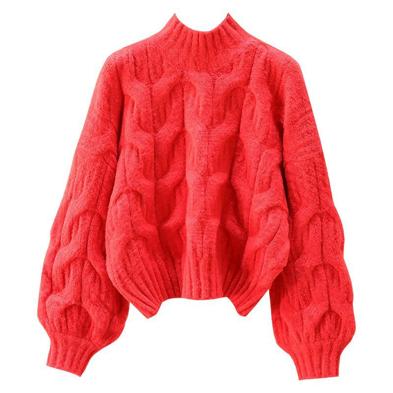 Damen kuscheliger Strickpullover mit voluminösen Ärmeln und Zopfmuster Drune