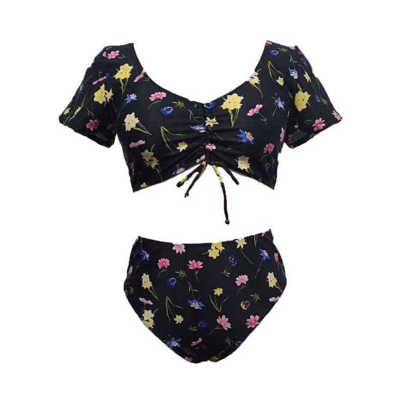 Damen Bikini-Set mit floralen Rüschen und hohem Taillenslip Drune