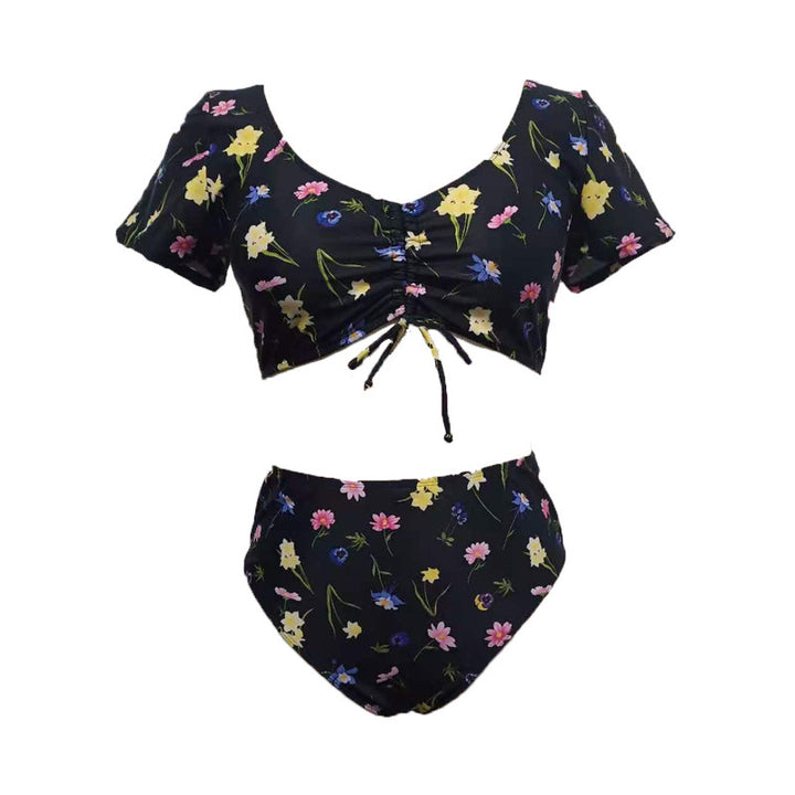 Damen Bikini-Set mit floralen Rüschen und hohem Taillenslip Drune