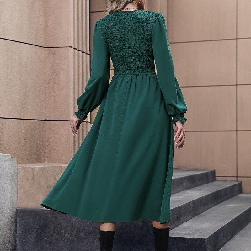 Damen elegantes Midikleid mit strukturiertem Oberteil und fließendem Rock Drune