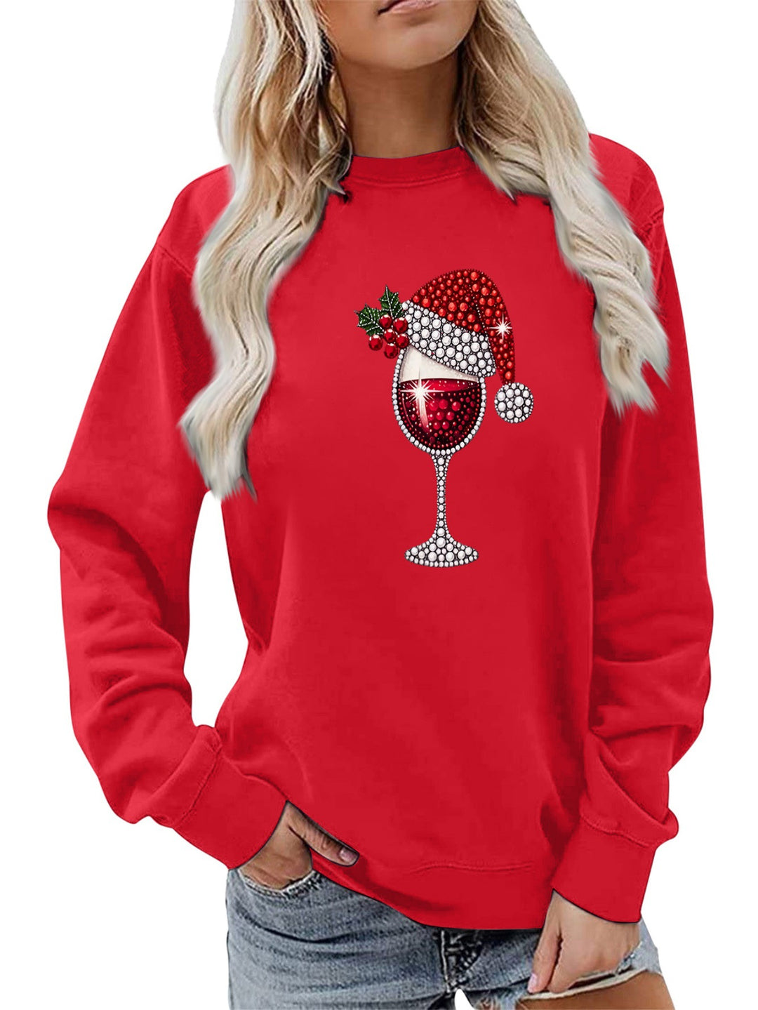 Damen Sweatshirt mit weichem Innenfutter und festlichem Weinmotiv Drune