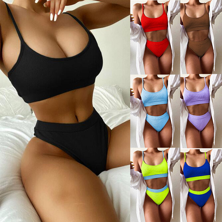 Damen Hochgeschnittener Ripp-Bikini mit verstellbaren Trägern Drune