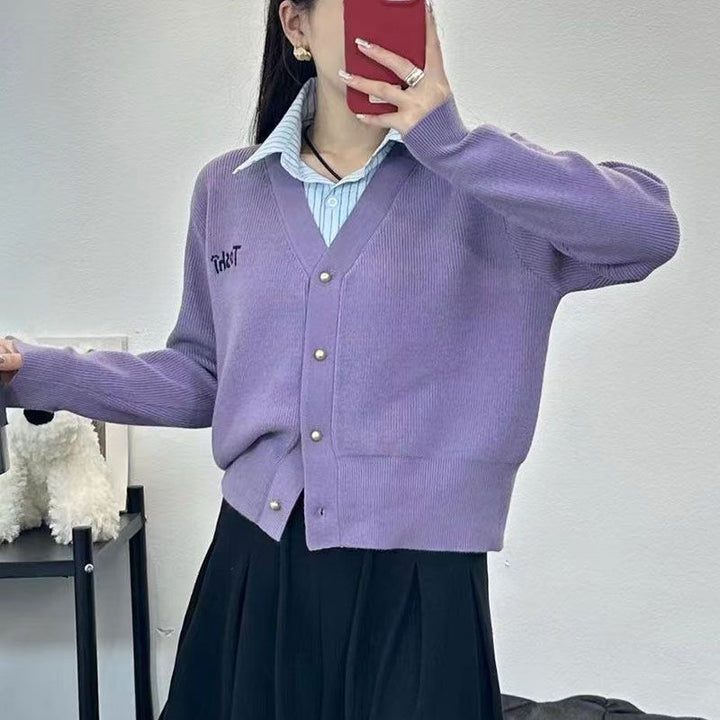 Damen lässige Strickjacke mit V-Ausschnitt und dekorativen Knöpfen Drune