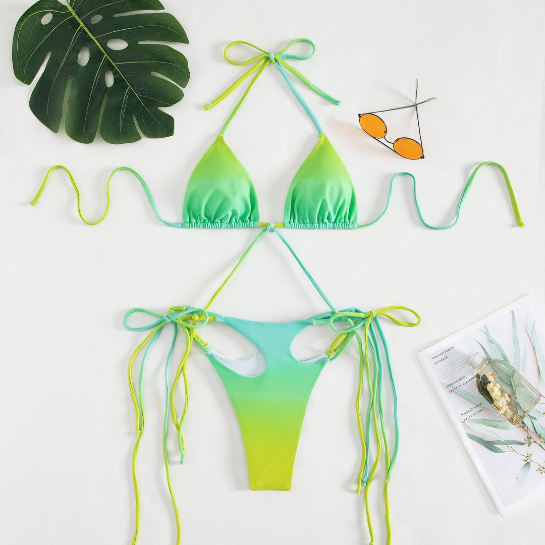 Damen Triangel-Bikini mit stylischen Bindebändern und einzigartigem Farbverlauf Drune