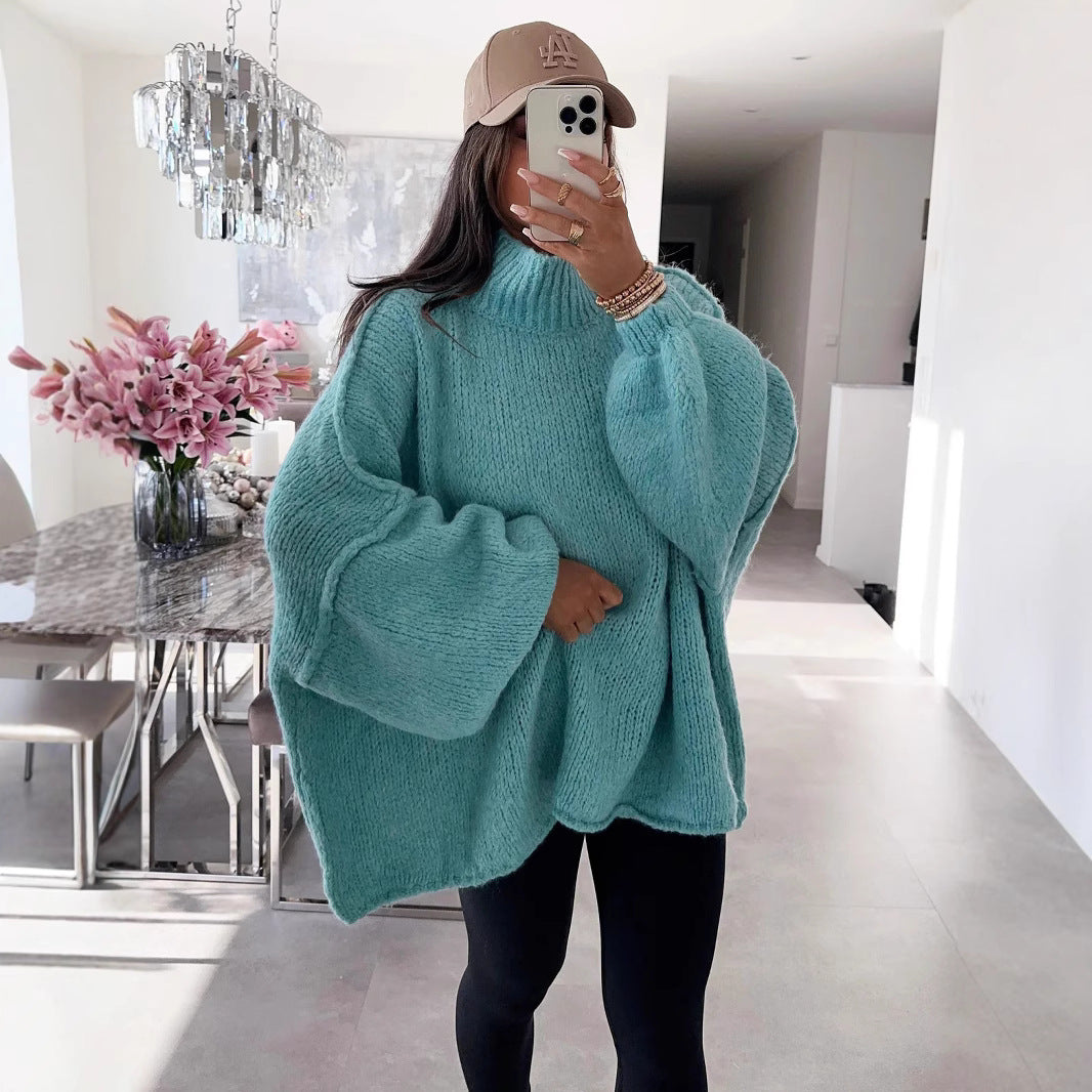 Damen lässiger Oversize Pullover mit hohen Ärmeln und unkonventionellem Schnitt Drune