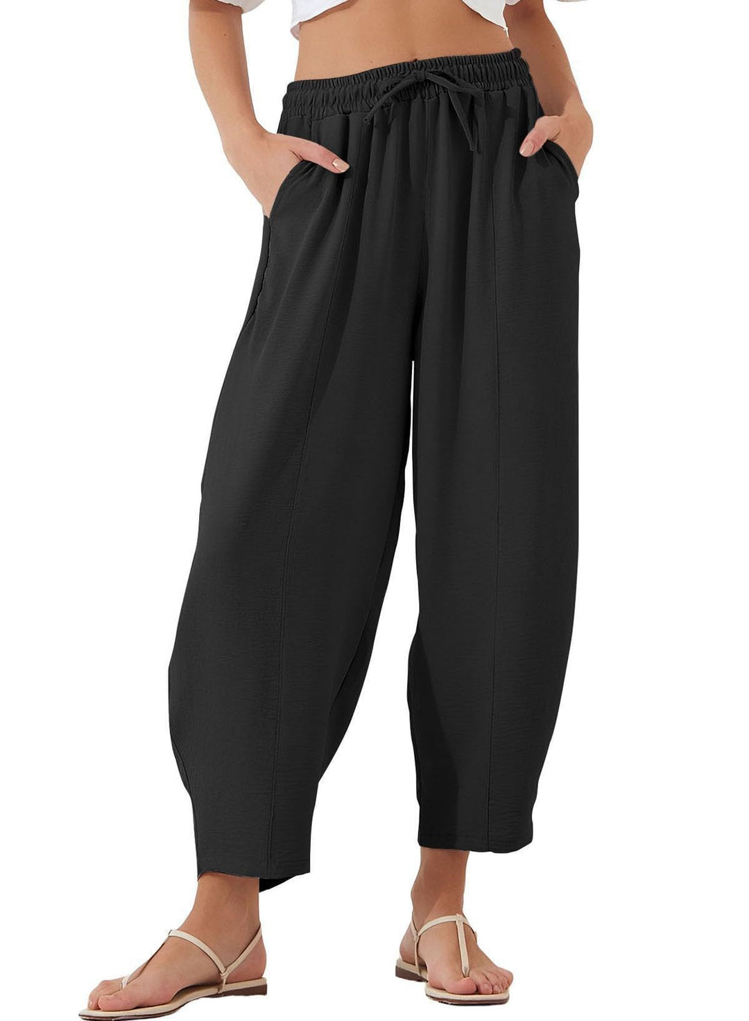 Damen Bequeme, weit geschnittene Sommerhose mit elastischem Bund und seitlichen Taschen Drune