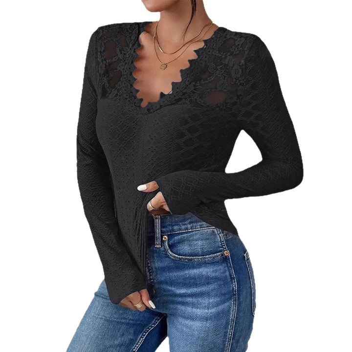 Damen Elegantes Spitze-Top mit V-Ausschnitt Drune