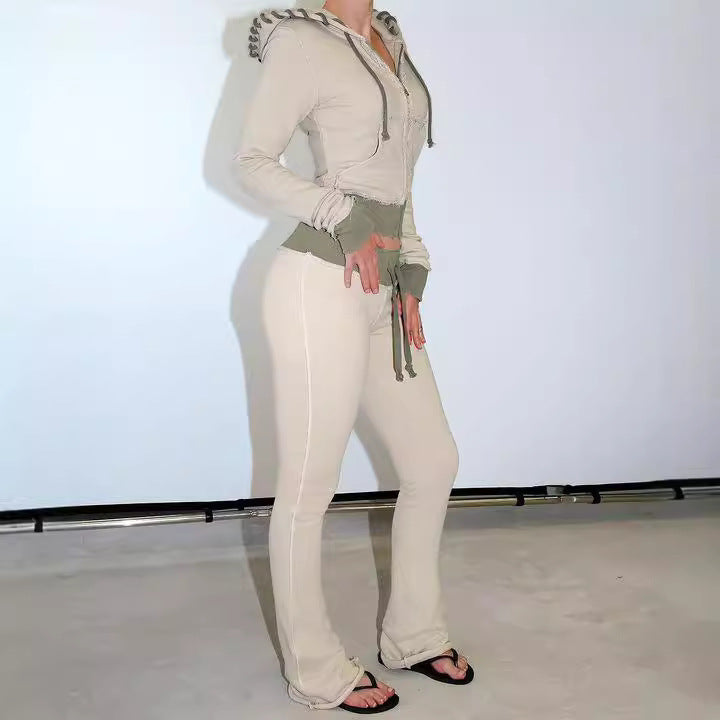 Damen nan taillierte Jersey-Flared-Loungehose mit Bindeband, hohem Komfortbund und seitlichen Eingrifftaschen Drune
