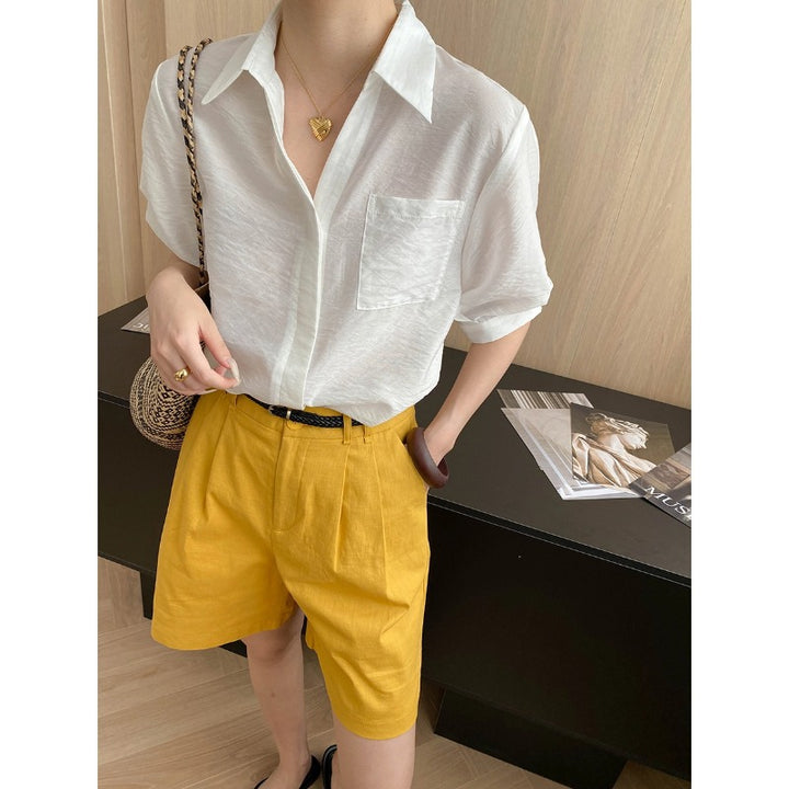 Damen lässige Oversized-Hemdbluse mit Brusttasche Drune